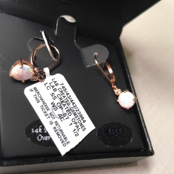 14k rose gold over silver opal leverback earrings - Picture 7 of 8